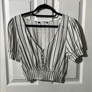 Striped V-Neck Puff Sleeve Top